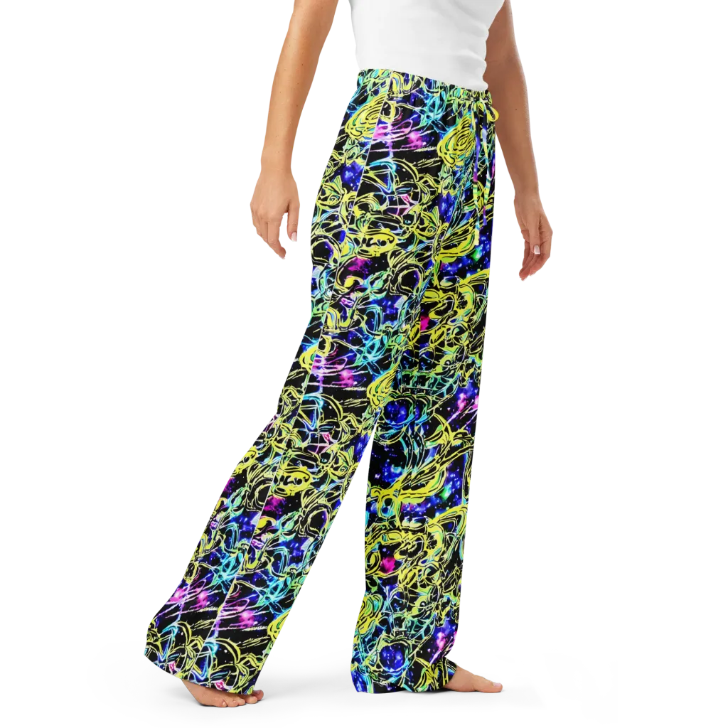 Neon Galaxy Ribbons on Women's Pajama Pants — Right Front