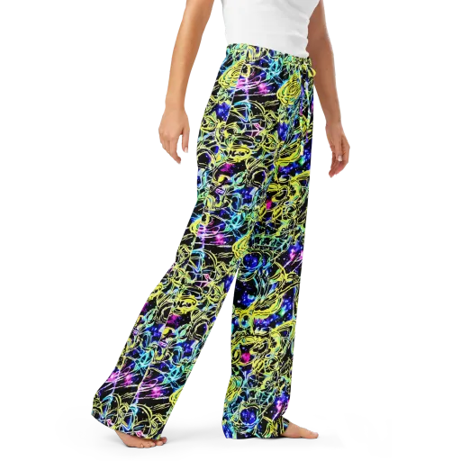 Neon Galaxy Ribbons on a Women's Pajama Pants