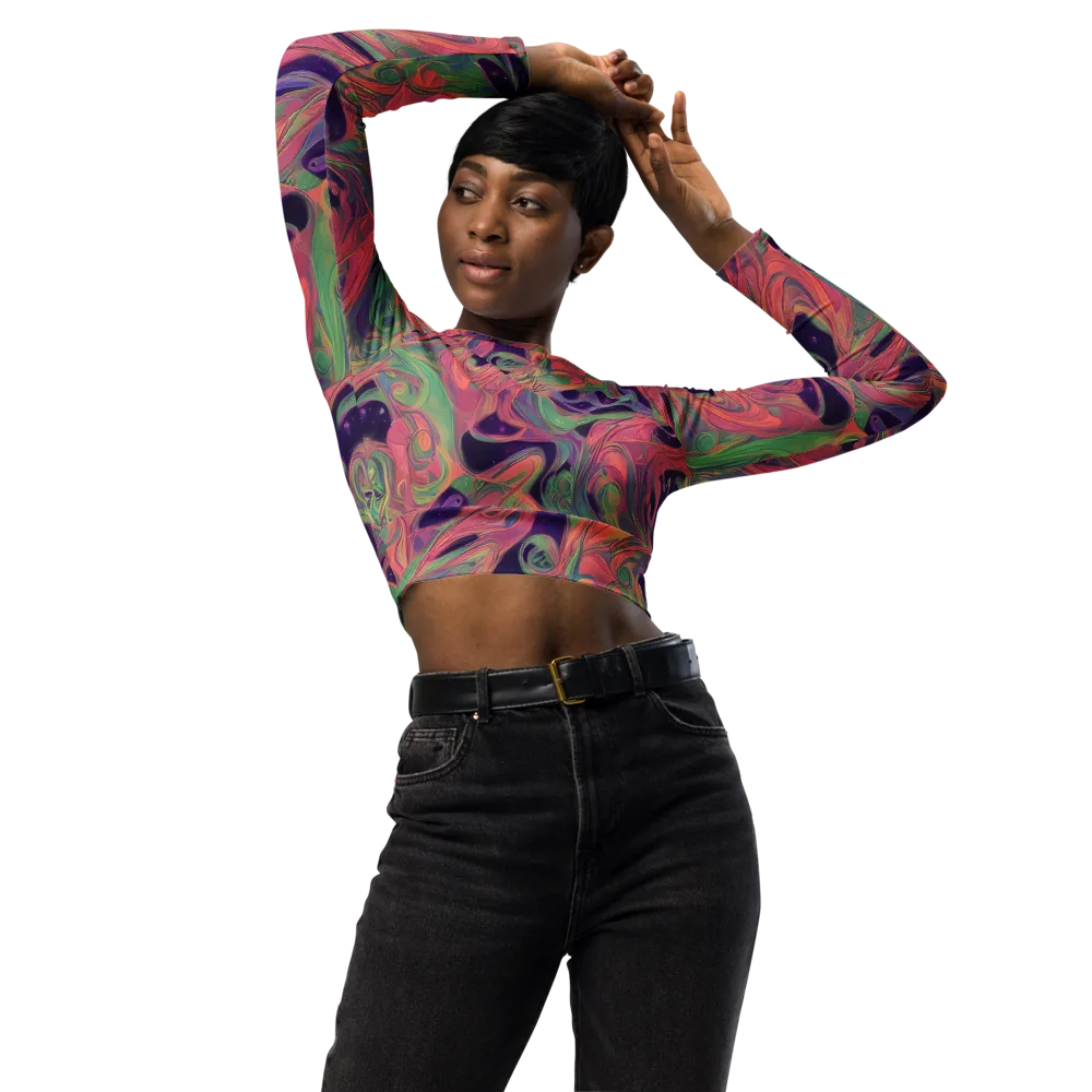 Dreamwarp on Long Sleeve Crop Top — Front