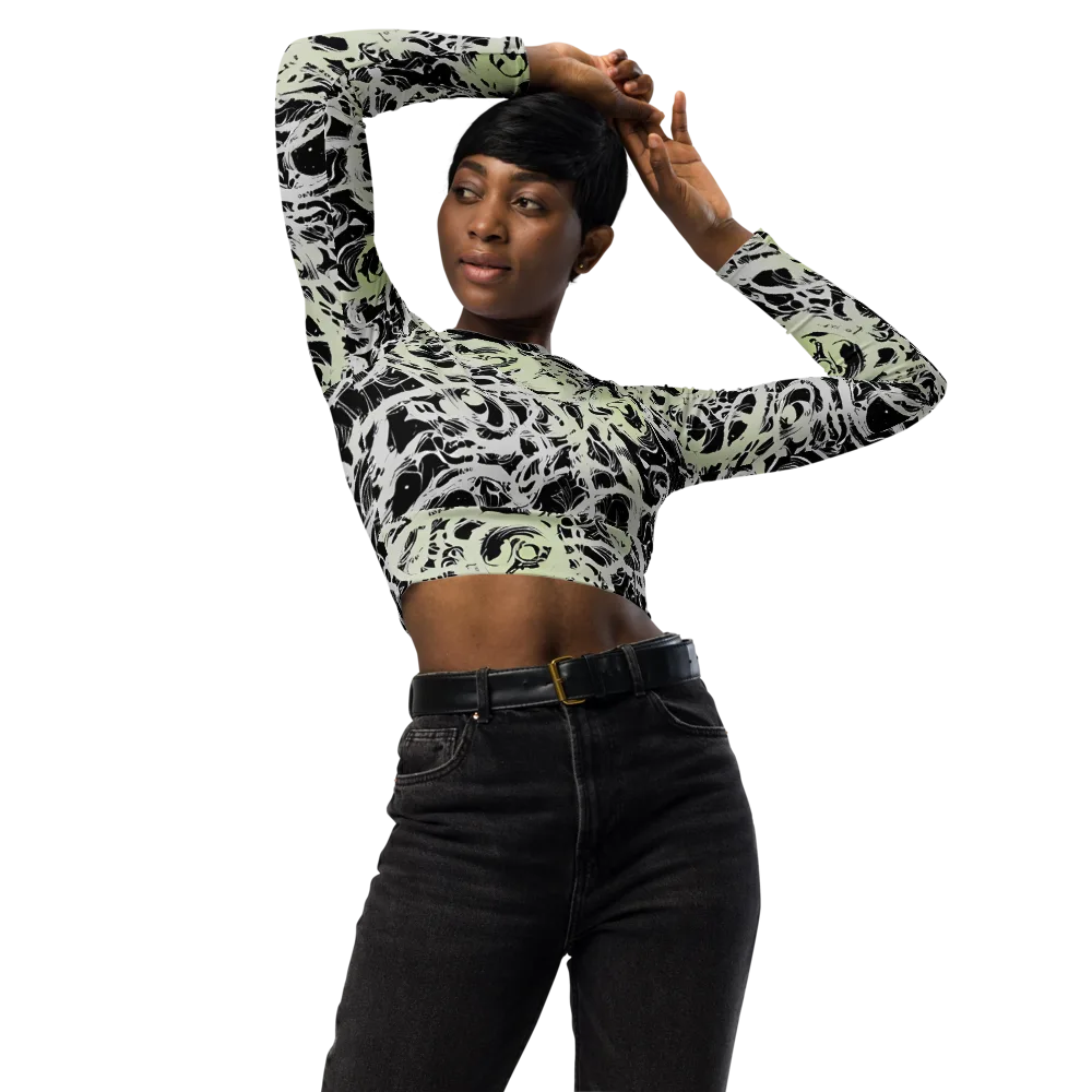 Fossil Current on Long Sleeve Crop Top — Front