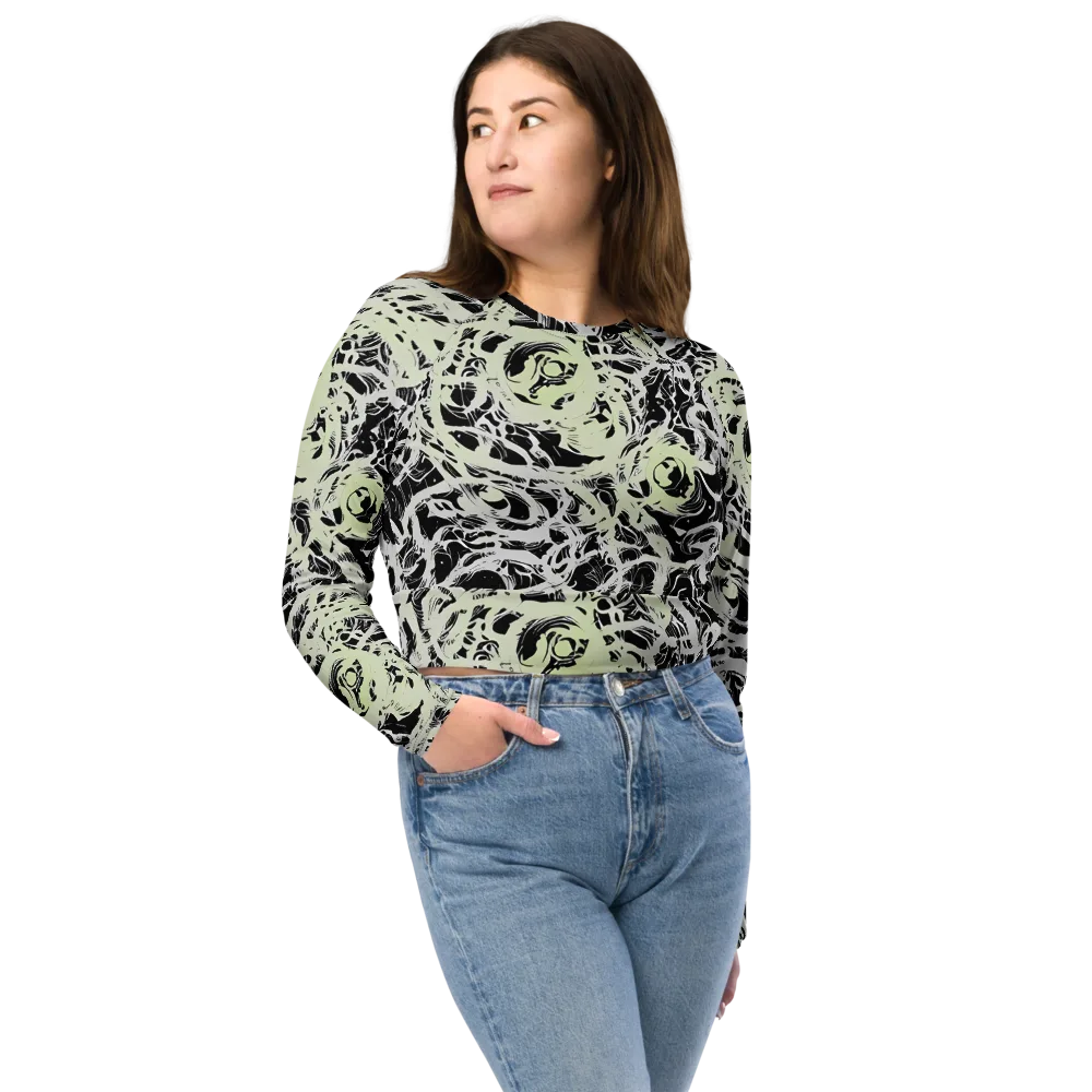 Fossil Current on Long Sleeve Crop Top — Front