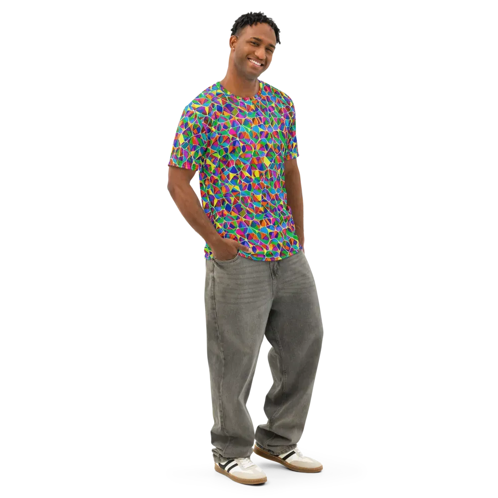 Chromatic Labyrinth on Men's Cotton Crew Neck T-Shirt — Right Front