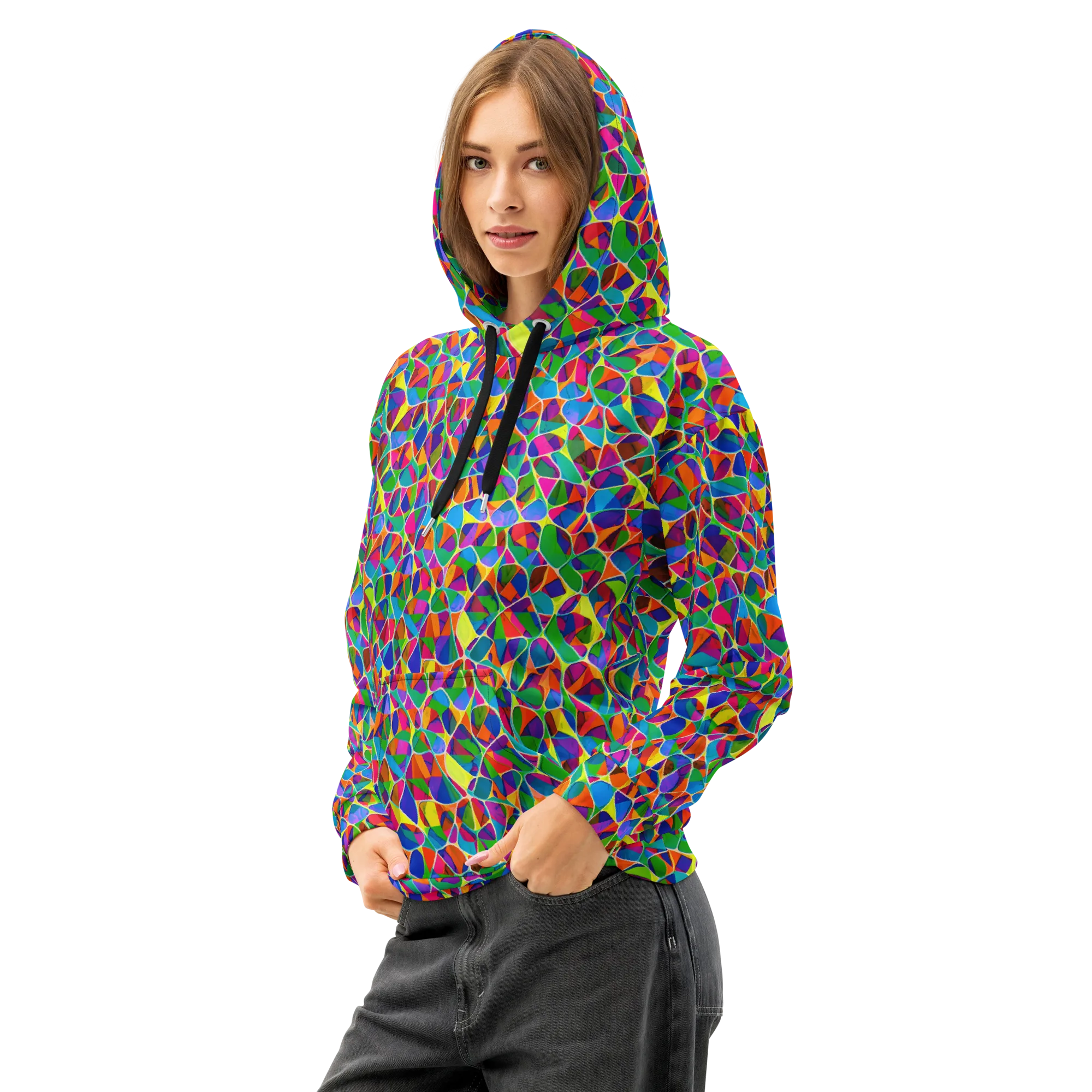 Chromatic Labyrinth on Cotton Hoodie — Left Front