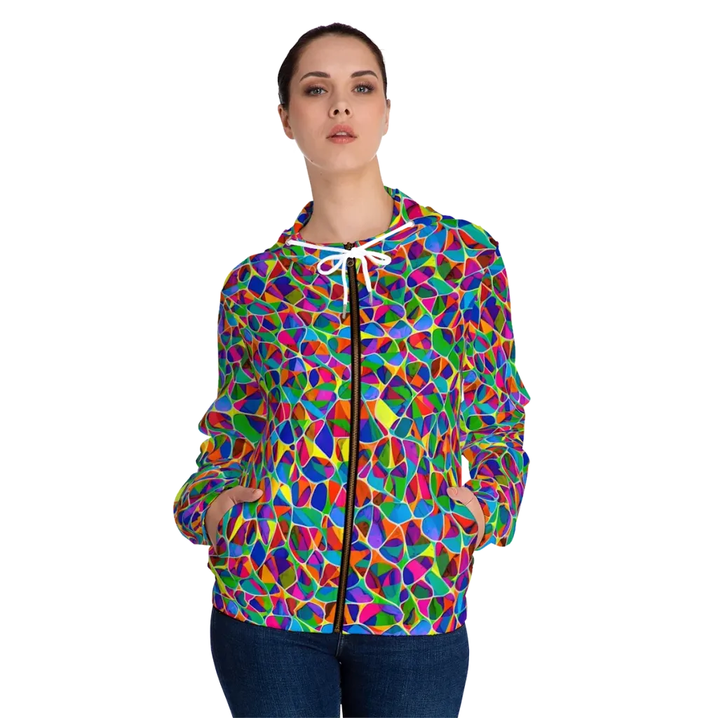 Chromatic Labyrinth on Women's Full-Zip Hoodie — Front On Person