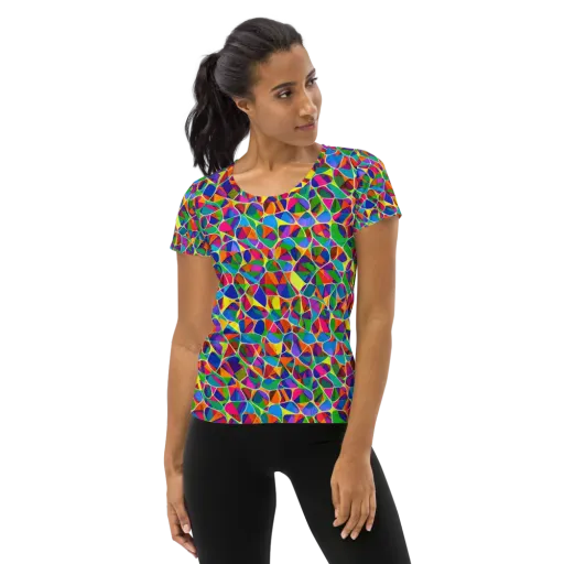 Chromatic Labyrinth on a Women's Athletic T-Shirt