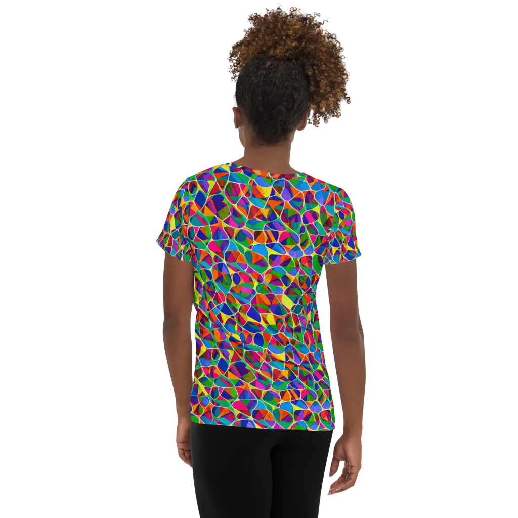 Chromatic Labyrinth on Women's Athletic T-Shirt — Back
