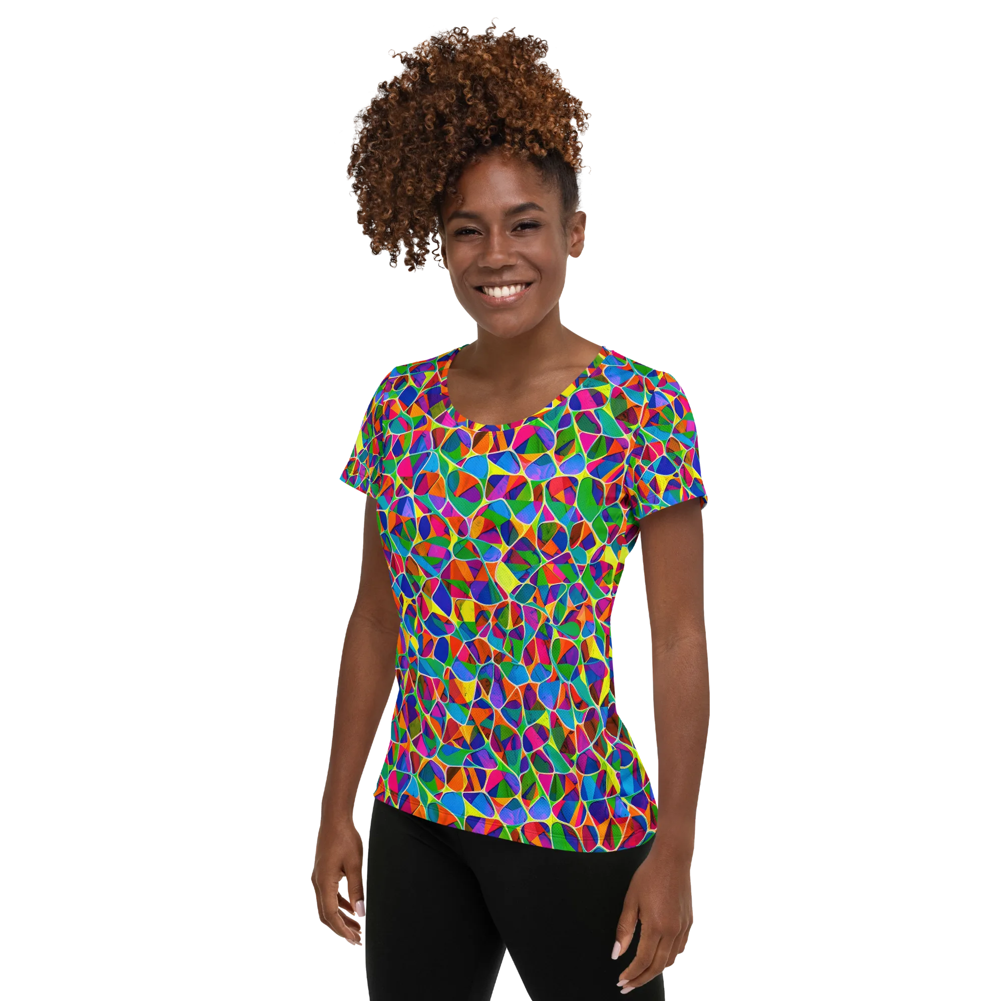 Chromatic Labyrinth on Women's Athletic T-Shirt — Left
