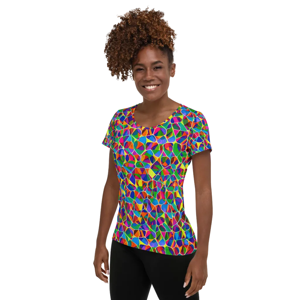 Chromatic Labyrinth on Women's Athletic T-Shirt — Left