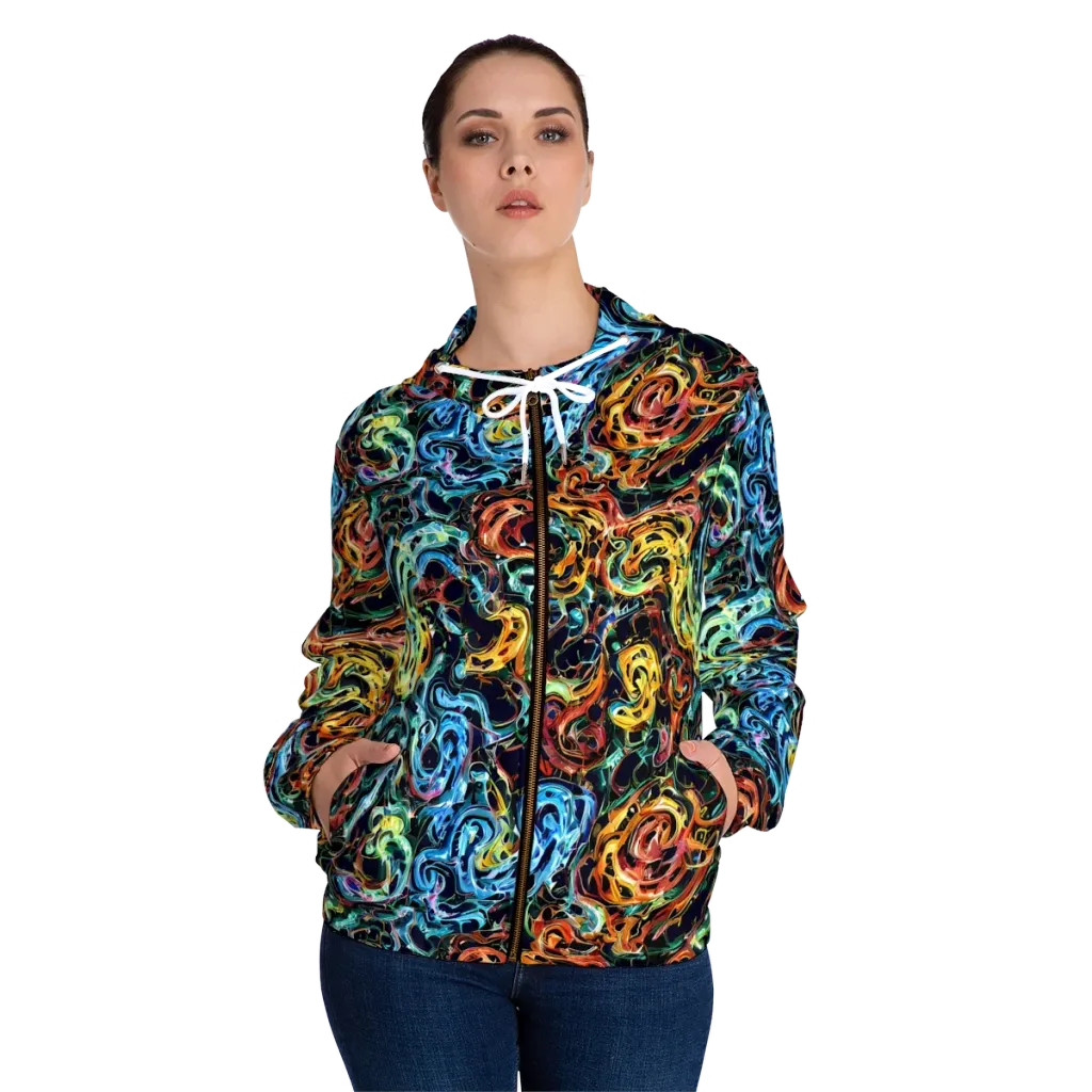 Ember And Ice on Women's Full-Zip Hoodie — Front On Person