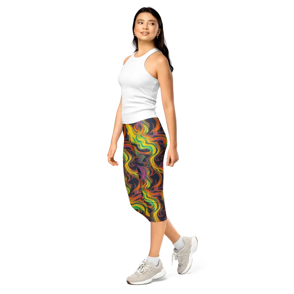 Starfall Ribbons on Capri Leggings — Left Front