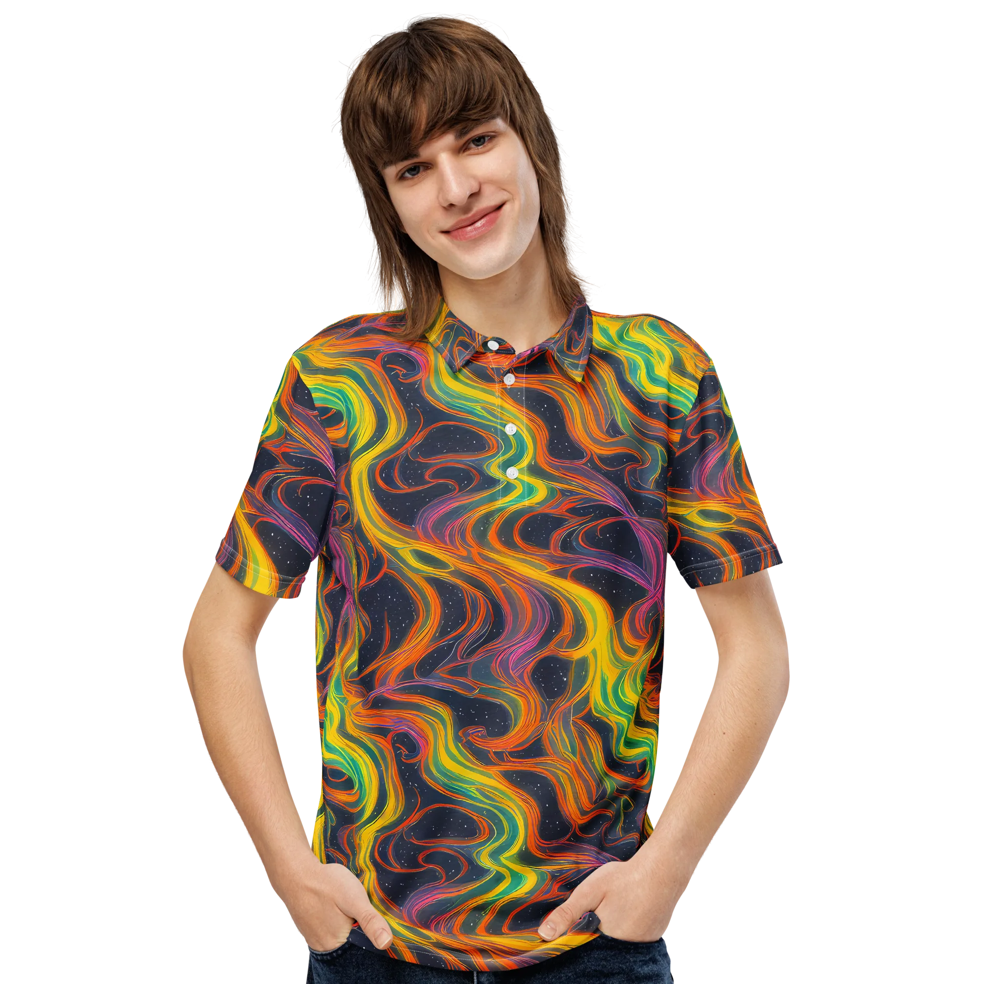 Starfall Ribbons on Men's Slim Fit Polo Shirt — Front