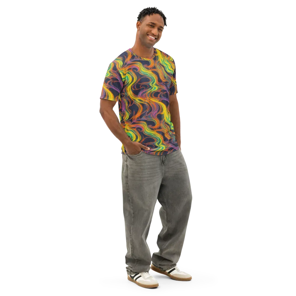Starfall Ribbons on Men's Cotton Crew Neck T-Shirt — Right Front
