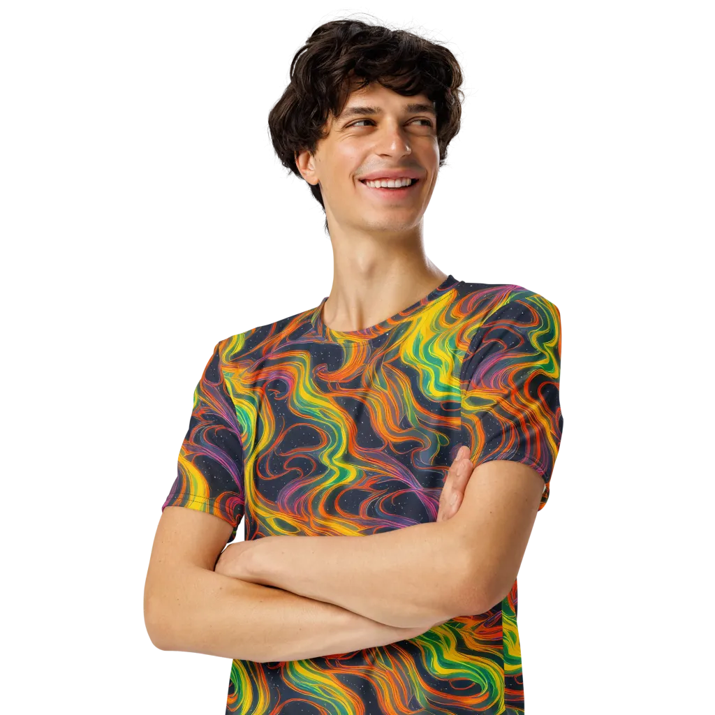 Starfall Ribbons on Men's Crew Neck T-Shirt — Left Front