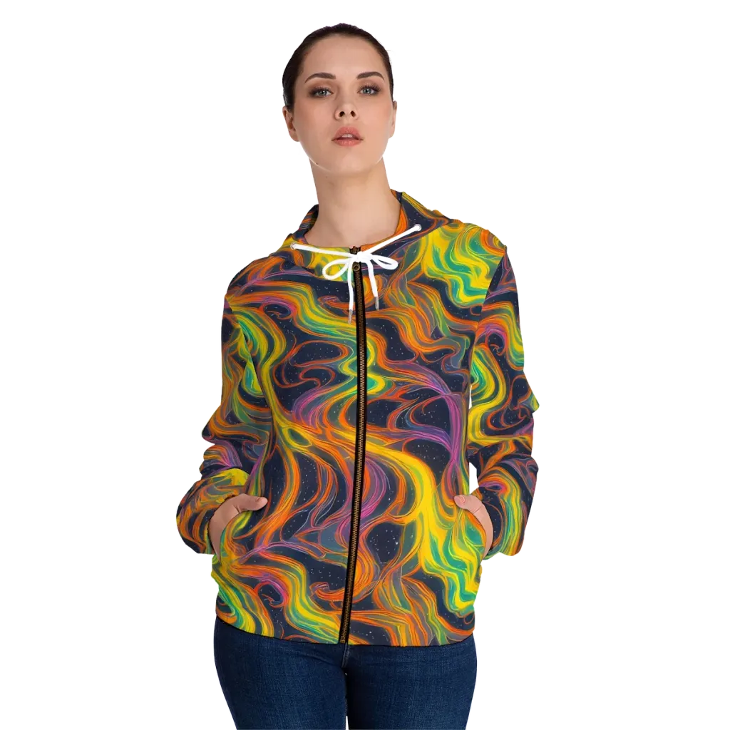 Starfall Ribbons on Women's Full-Zip Hoodie — Front On Person