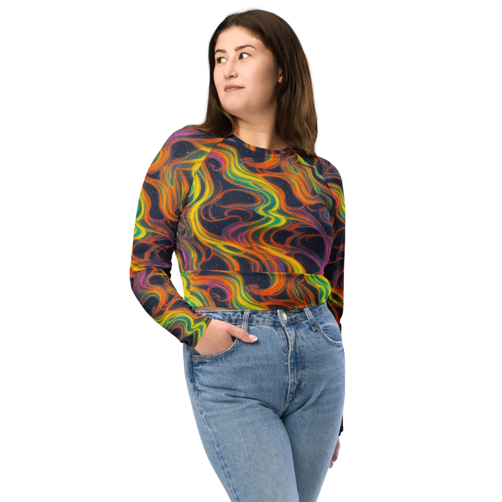Starfall Ribbons on Long Sleeve Crop Top — Front
