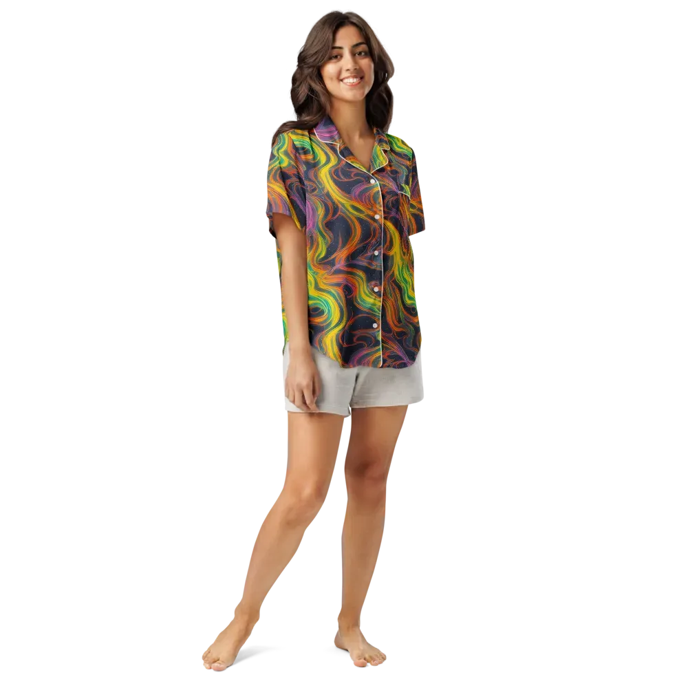 Starfall Ribbons on Women's Short Sleeve Pajama Top — Front