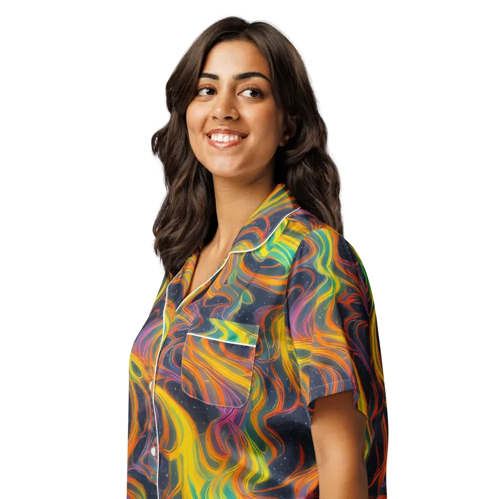 Starfall Ribbons on Women's Short Sleeve Pajama Top — Left Front