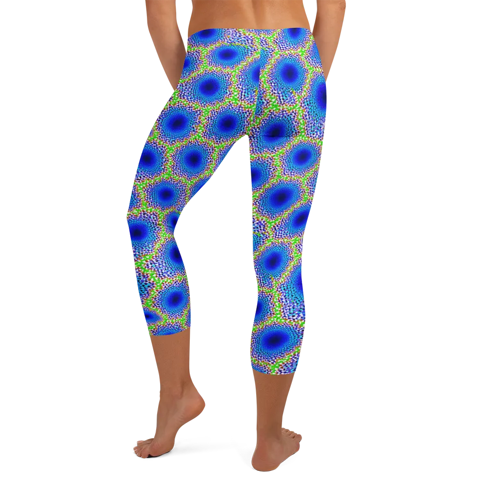 Cobalt Mosaic on Capri Leggings — Back