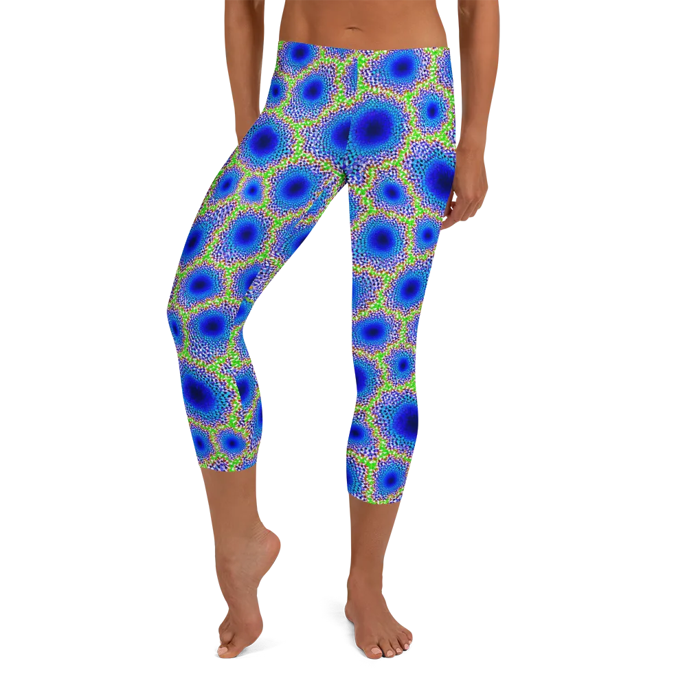 Cobalt Mosaic on Capri Leggings — Front