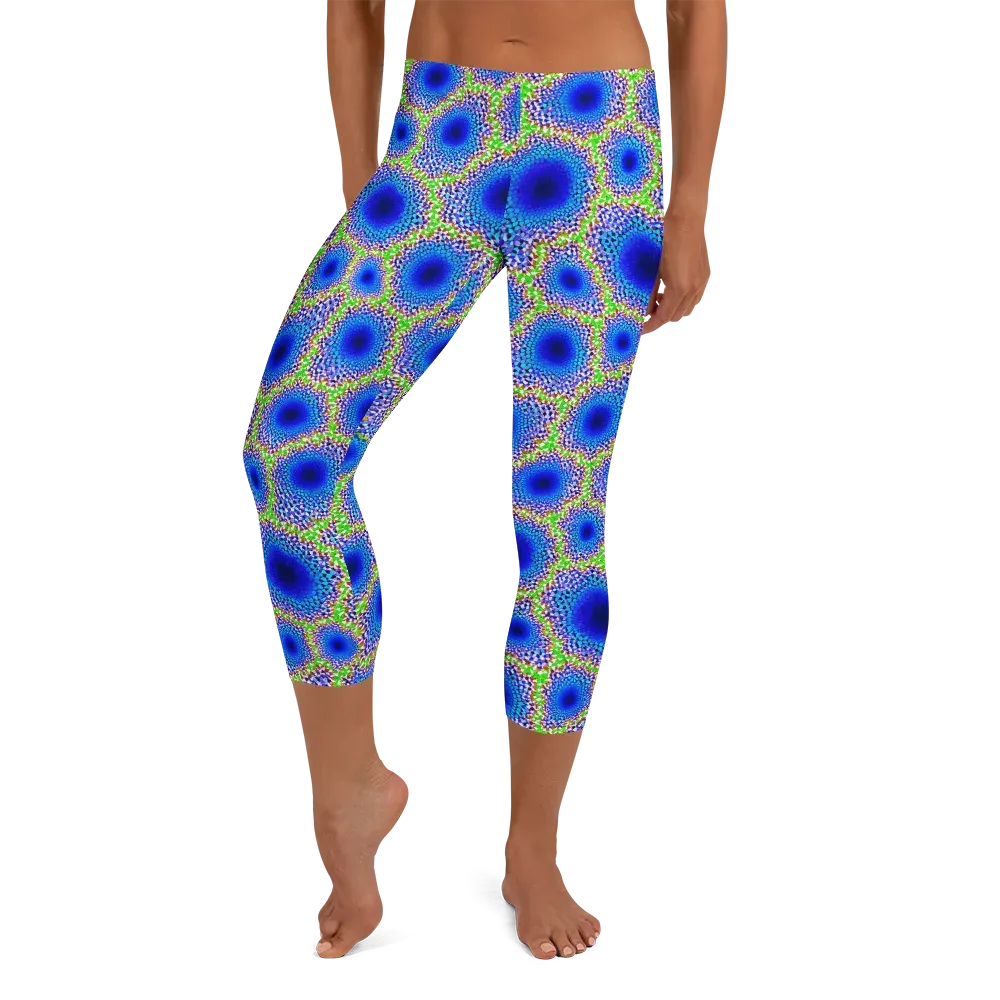 Cobalt Mosaic on Capri Leggings — Front