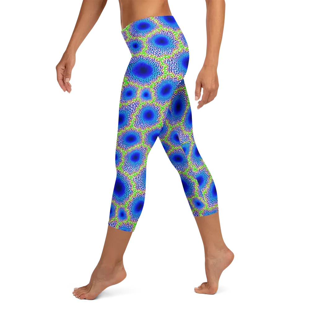 Cobalt Mosaic on Capri Leggings — Left