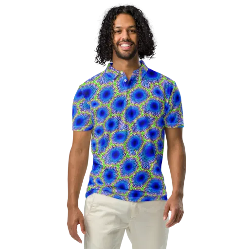 Cobalt Mosaic on a Men's Slim Fit Polo Shirt
