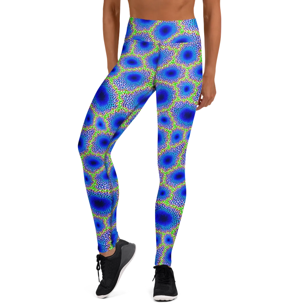 Cobalt Mosaic on Yoga Leggings — Front