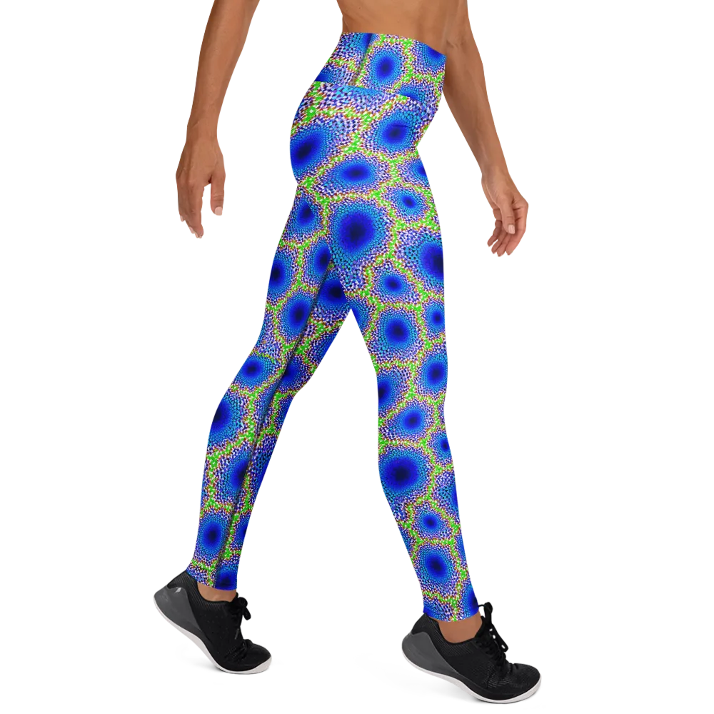 Cobalt Mosaic on Yoga Leggings — Right