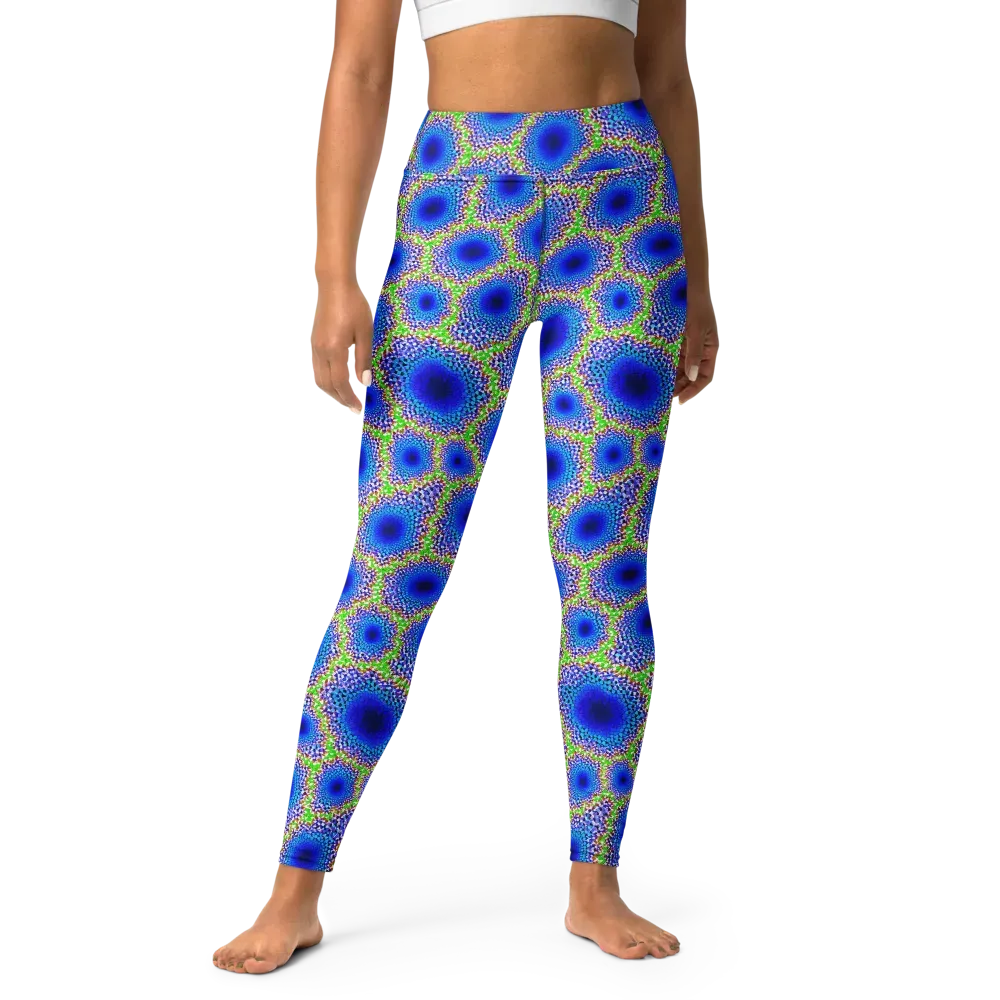Cobalt Mosaic on Yoga Leggings — Front