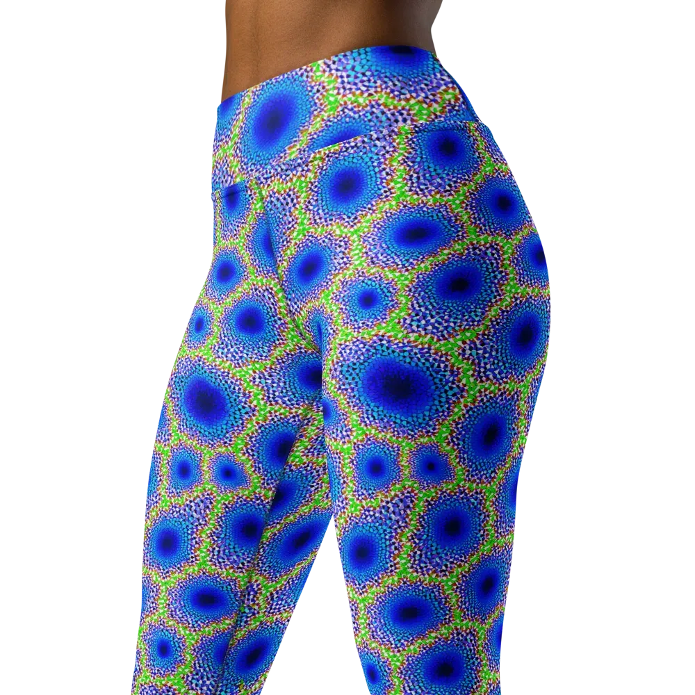 Cobalt Mosaic on Yoga Leggings — Left Front