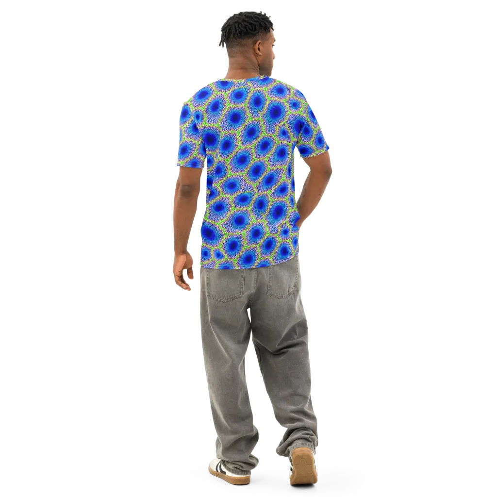 Cobalt Mosaic on Men's Cotton Crew Neck T-Shirt — Back