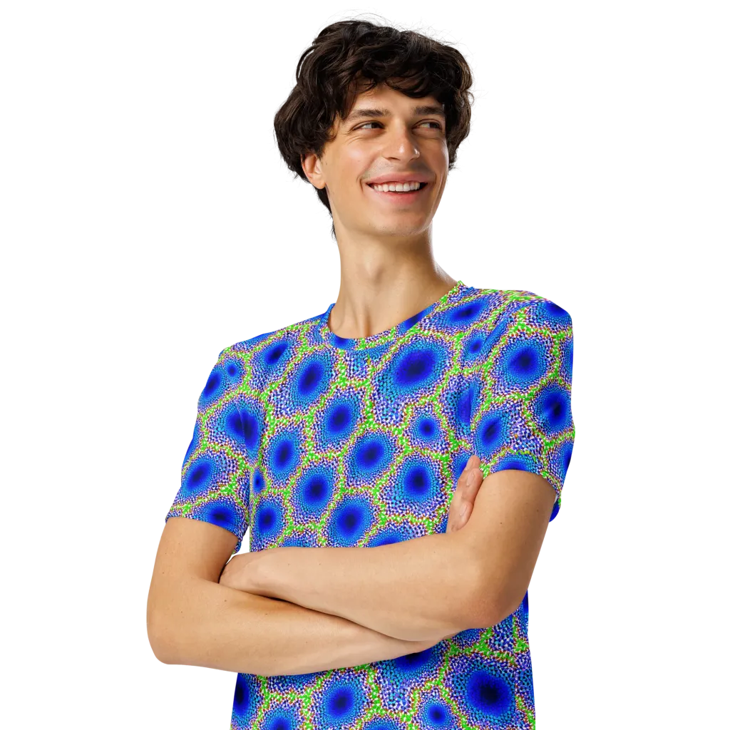 Cobalt Mosaic on Men's Crew Neck T-Shirt — Left Front