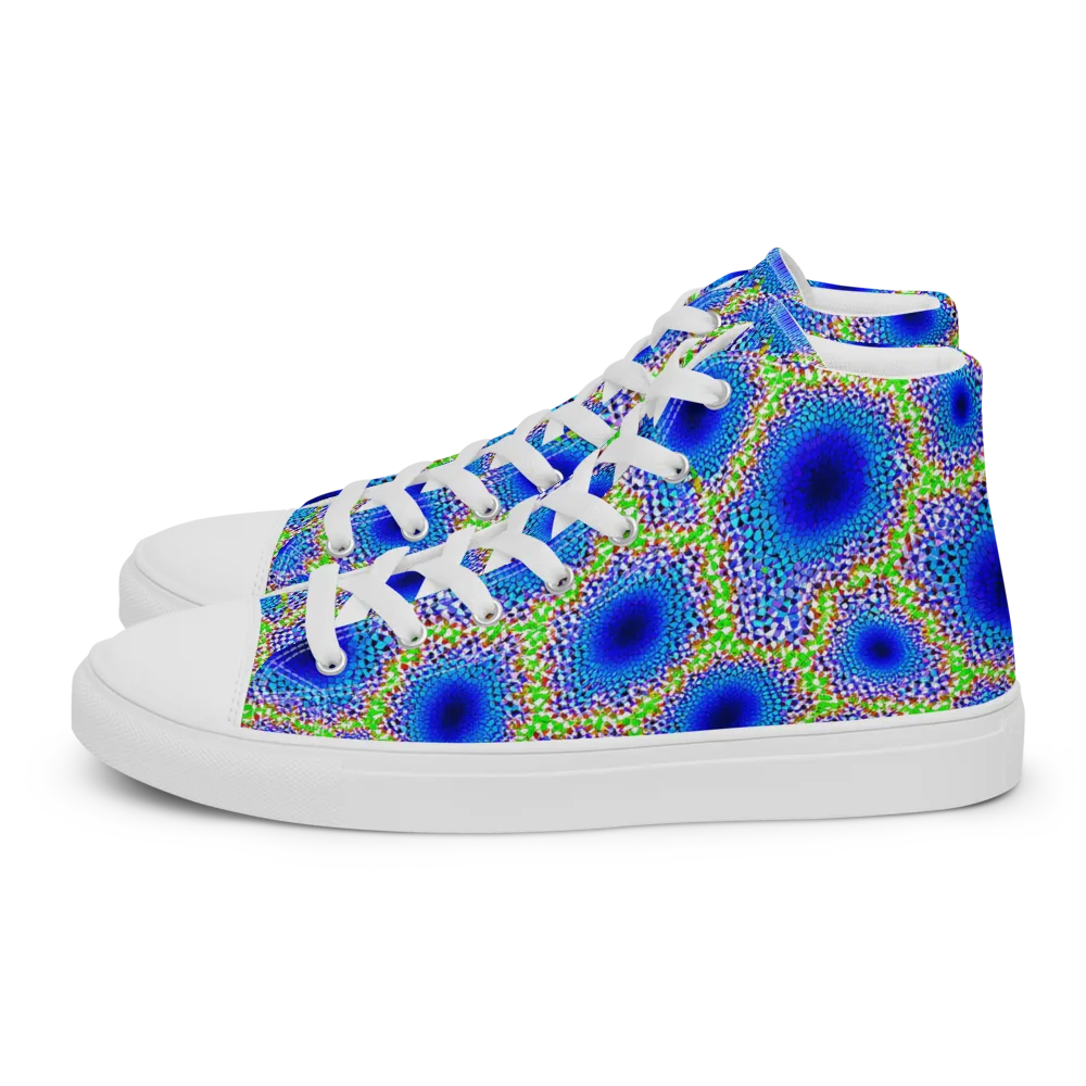 Cobalt Mosaic on Men's High Top Canvas Shoes — Left