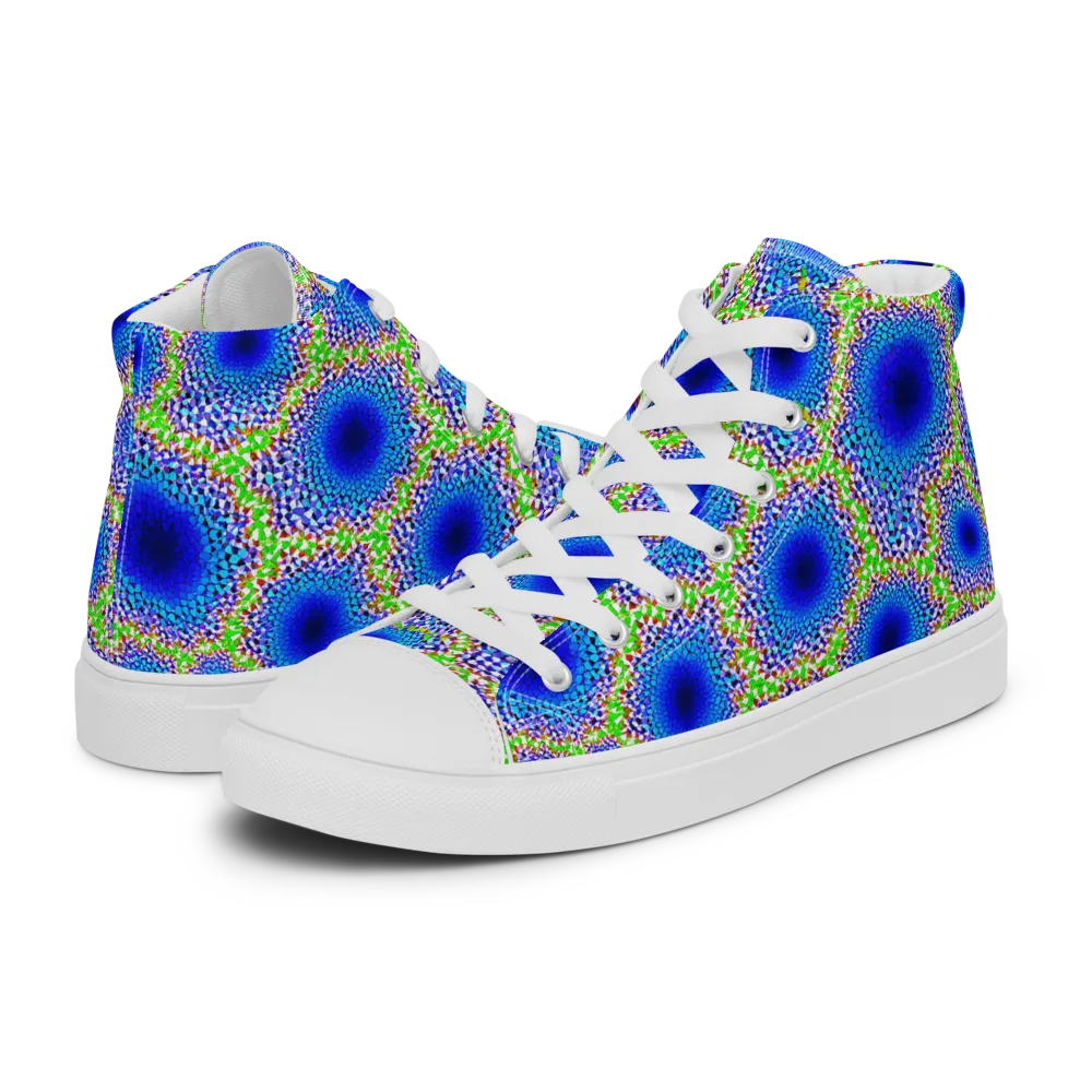 Cobalt Mosaic on Men's High Top Canvas Shoes — Left