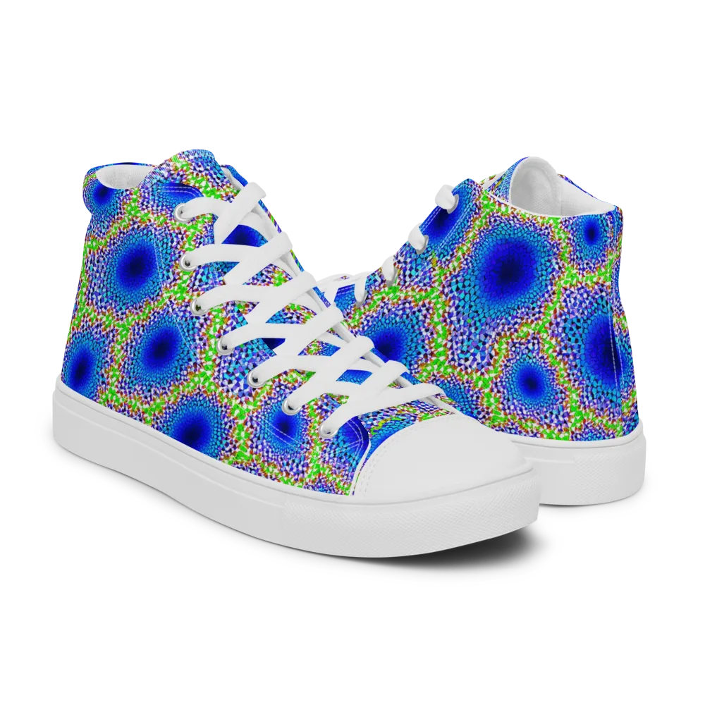 Cobalt Mosaic on Men's High Top Canvas Shoes — Right