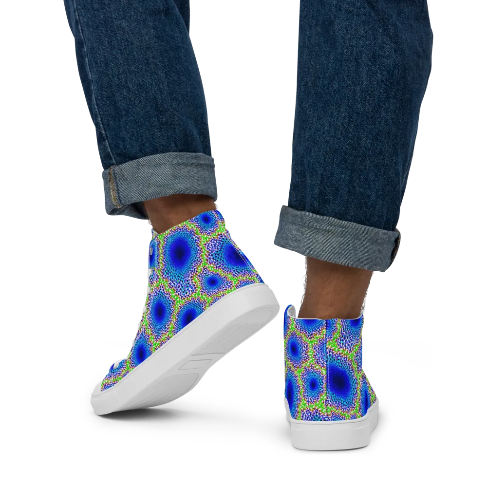 Cobalt Mosaic on Men's High Top Canvas Shoes — Back
