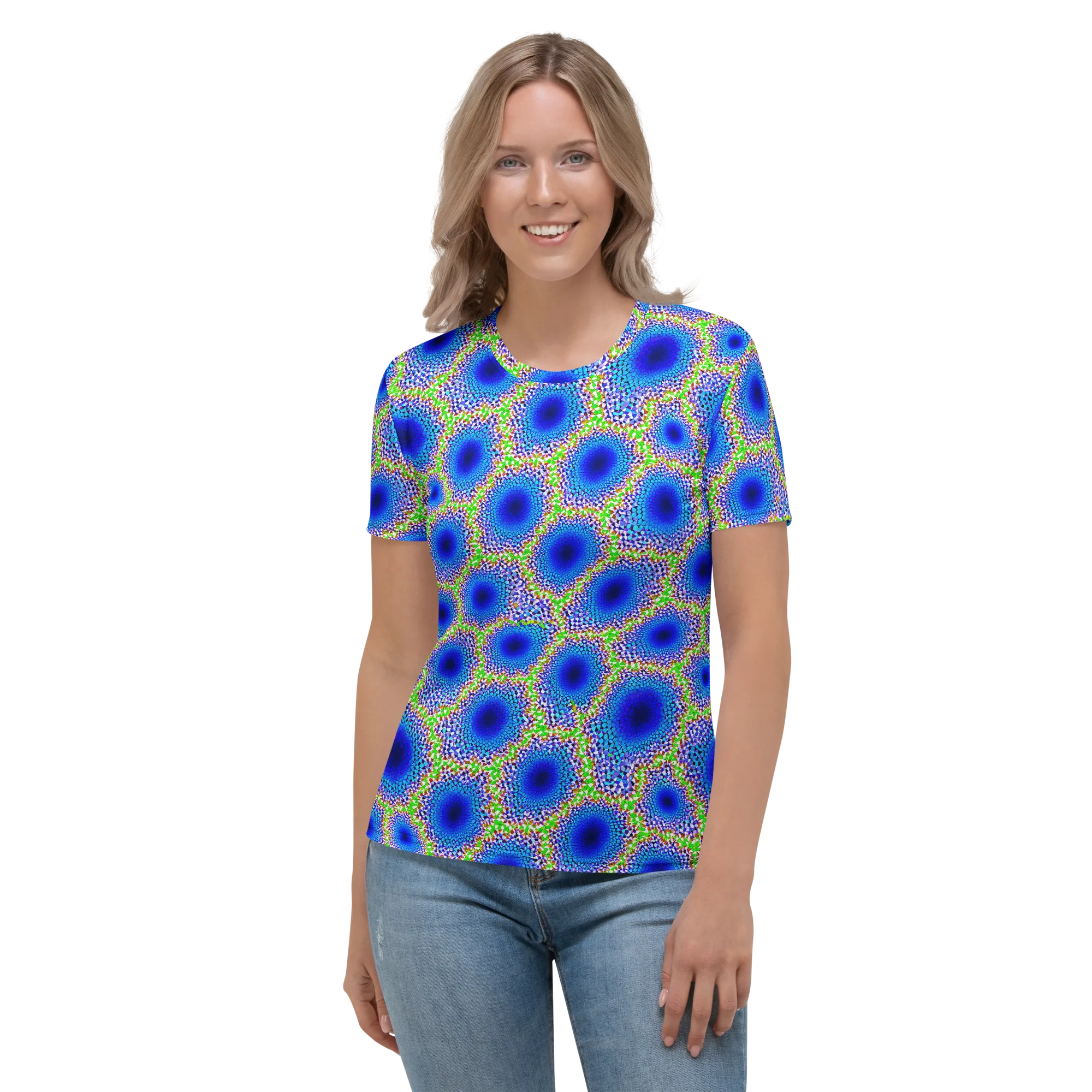 Cobalt Mosaic on Women's Crew Neck T-Shirt — Front