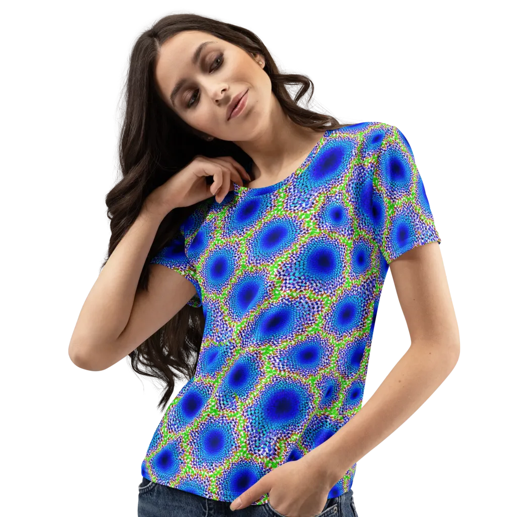 Cobalt Mosaic on Women's Crew Neck T-Shirt — Left Front