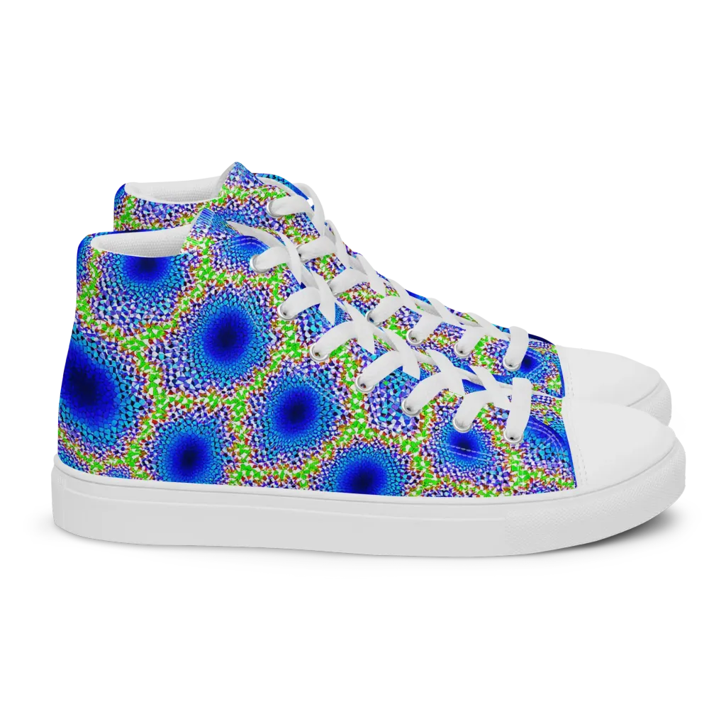 Cobalt Mosaic on Women's High Top Canvas Shoes — Right