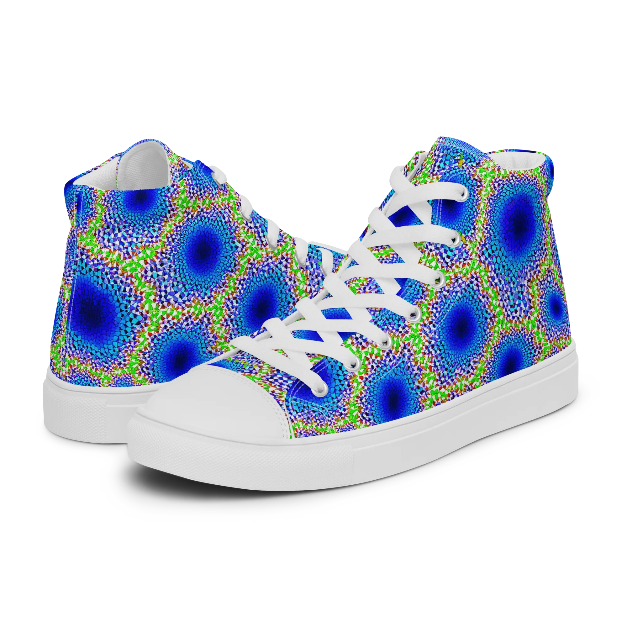 Cobalt Mosaic on Women's High Top Canvas Shoes — Left