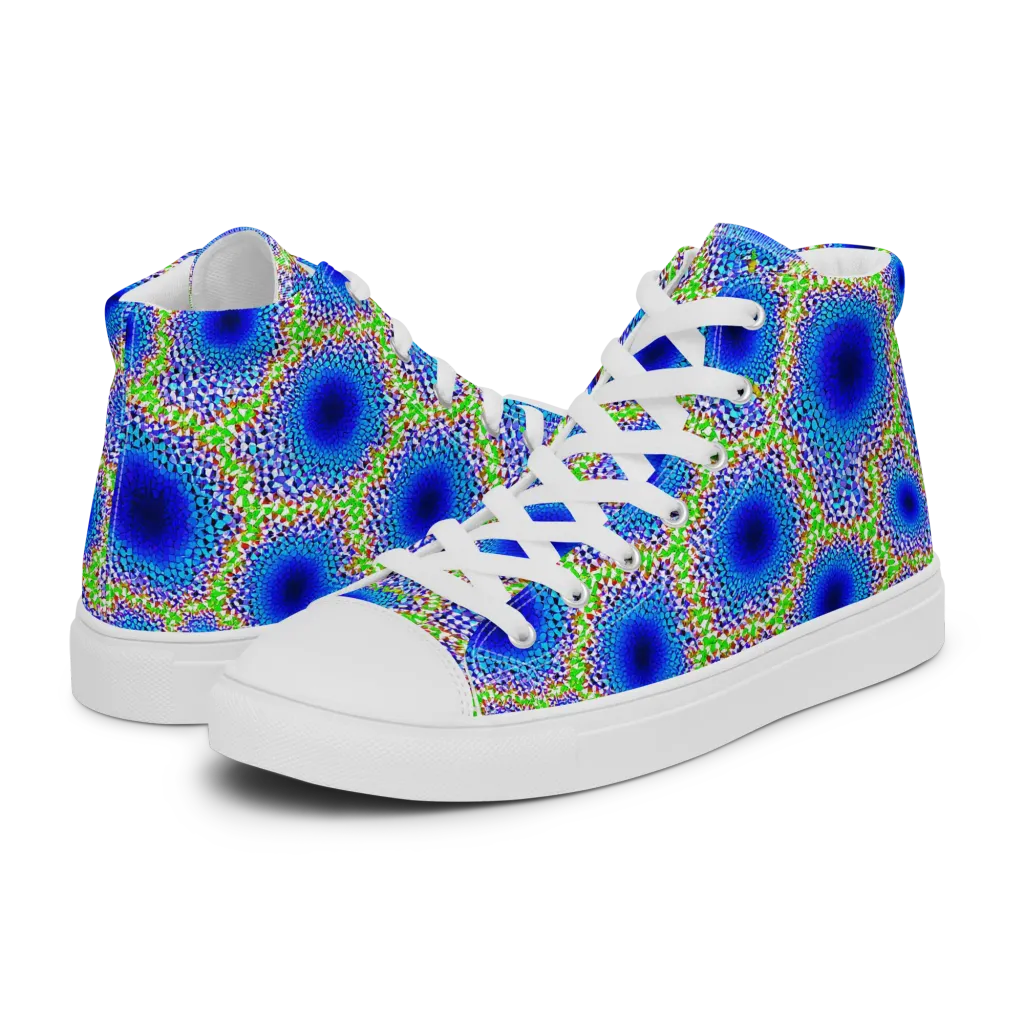 Cobalt Mosaic on Women's High Top Canvas Shoes — Left