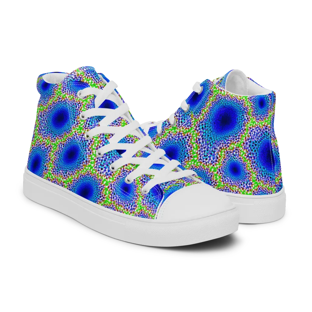Cobalt Mosaic on Women's High Top Canvas Shoes — Right