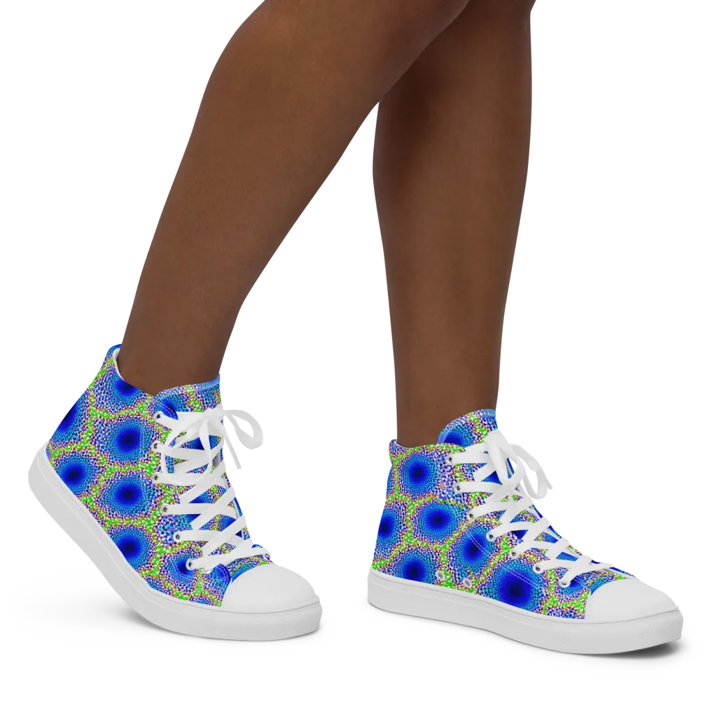 Cobalt Mosaic on Women's High Top Canvas Shoes — Right