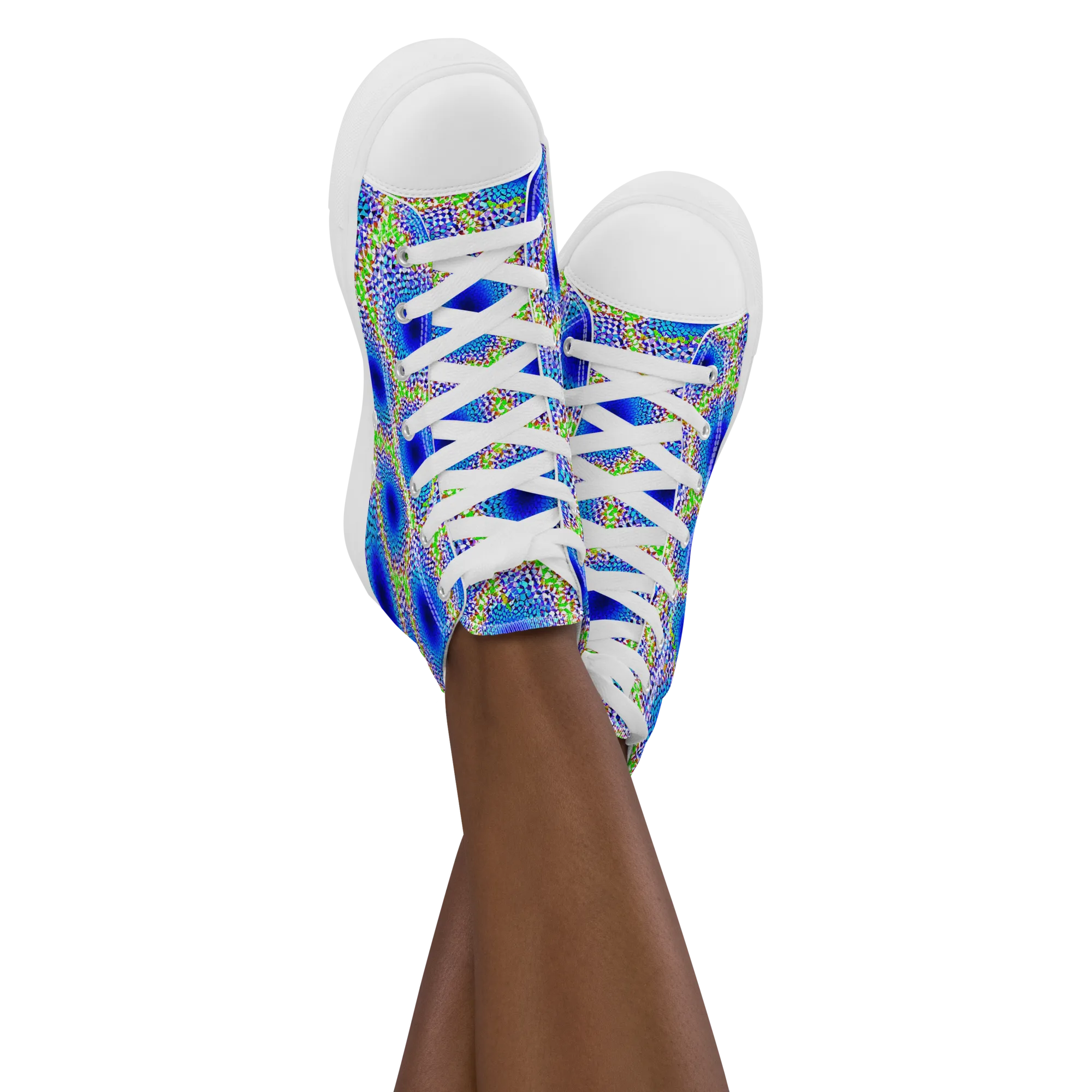 Cobalt Mosaic on Women's High Top Canvas Shoes — Front