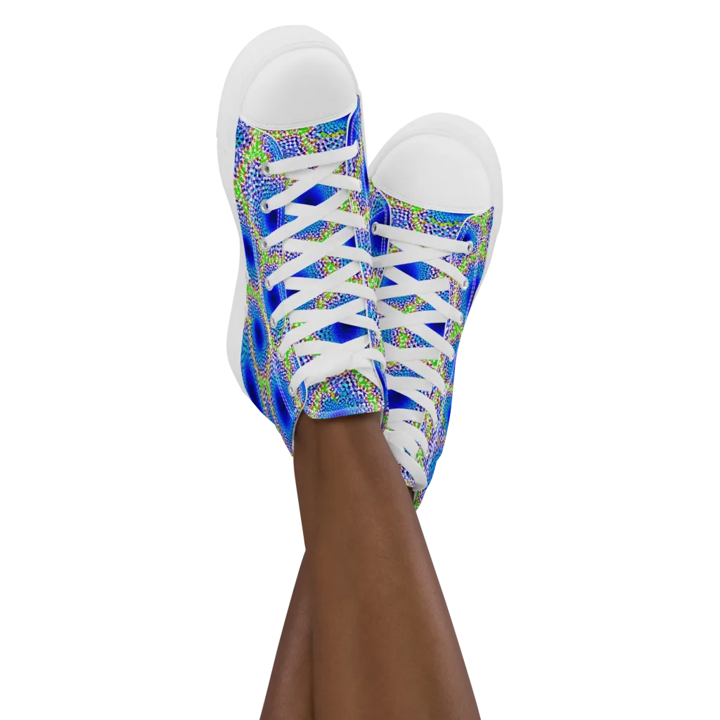 Cobalt Mosaic on Women's High Top Canvas Shoes — Front