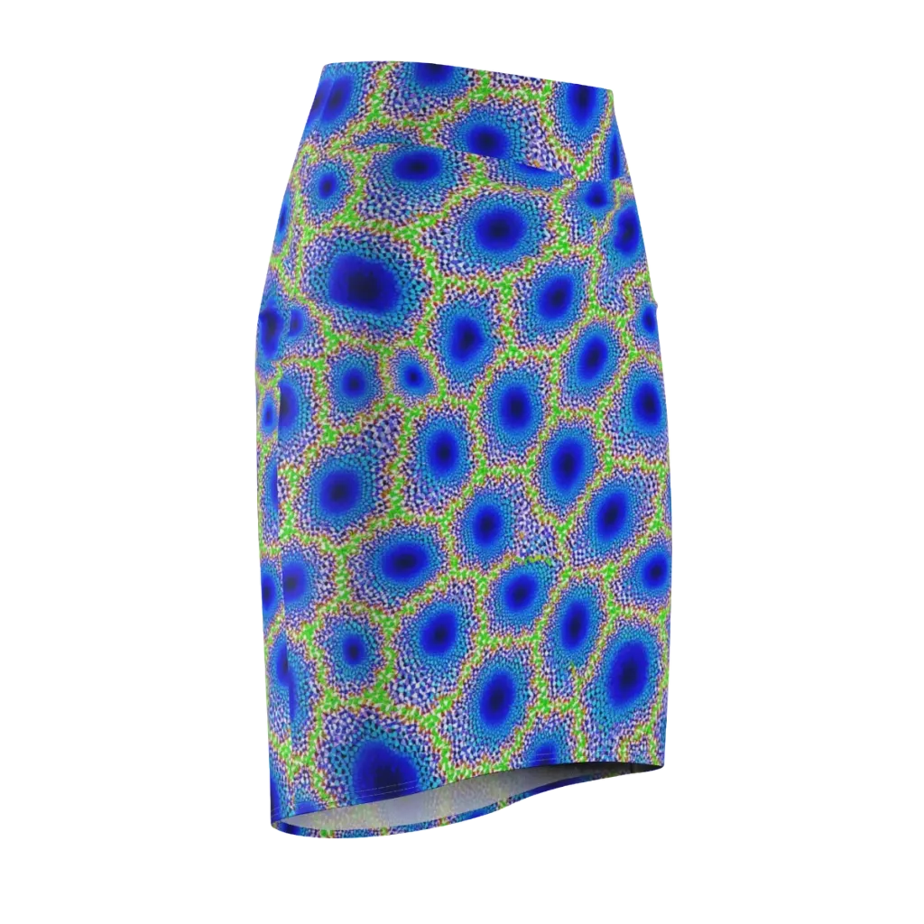 Cobalt Mosaic on Pencil Skirt — Front Side
