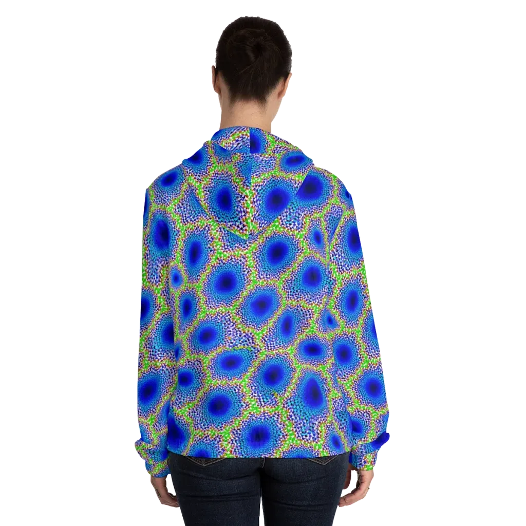Cobalt Mosaic on Women's Full-Zip Hoodie — Back On Person