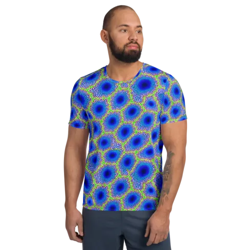 Cobalt Mosaic on a Men's Athletic T-Shirt