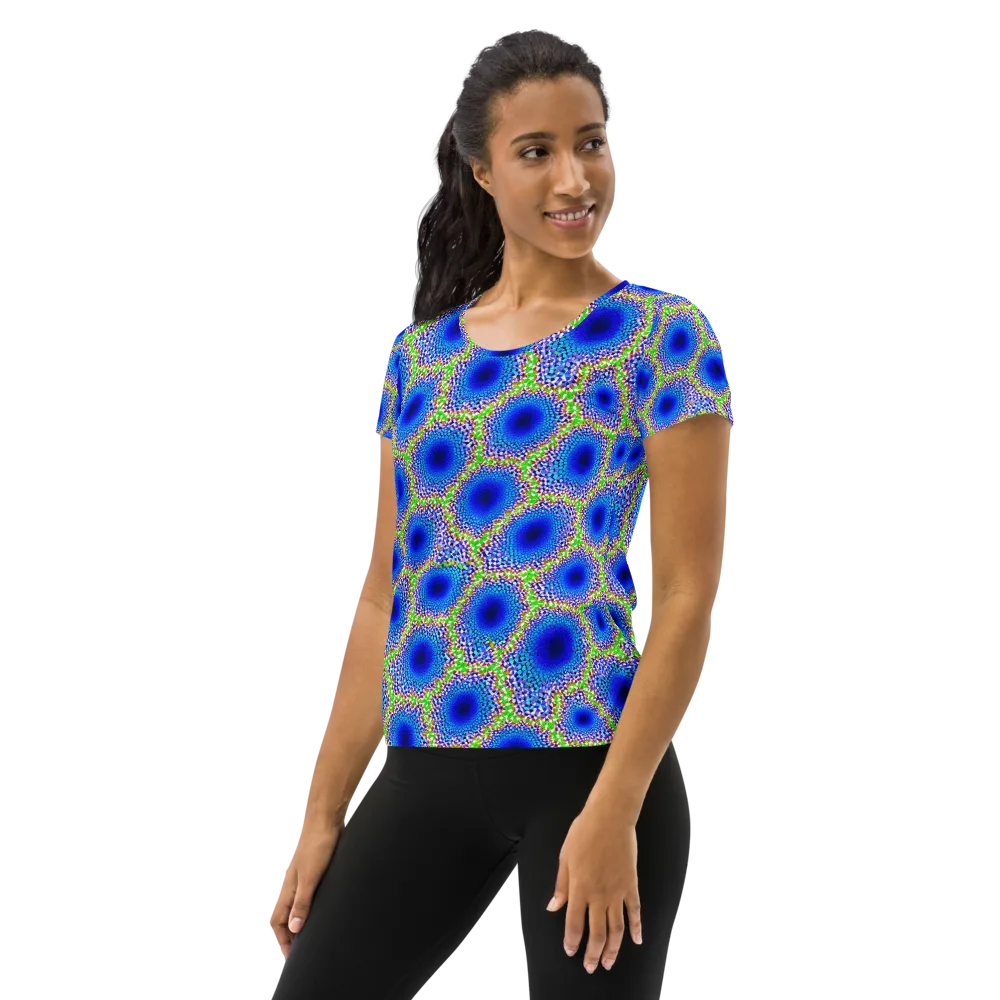 Cobalt Mosaic on Women's Athletic T-Shirt — Left