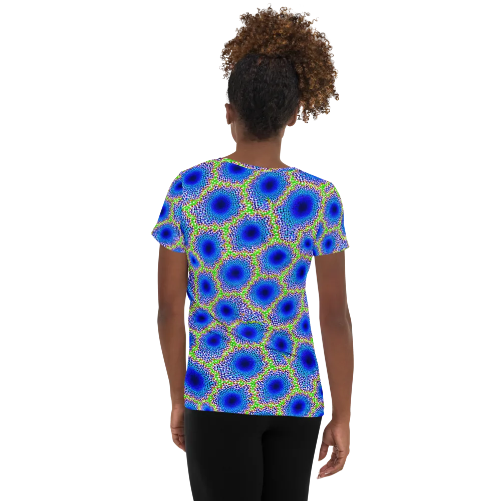 Cobalt Mosaic on Women's Athletic T-Shirt — Back